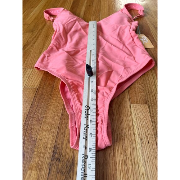 Womens Orange One-Piece Swimsuit With Adjustable Straps & Deep V-Neckline - Picture 9 of 9